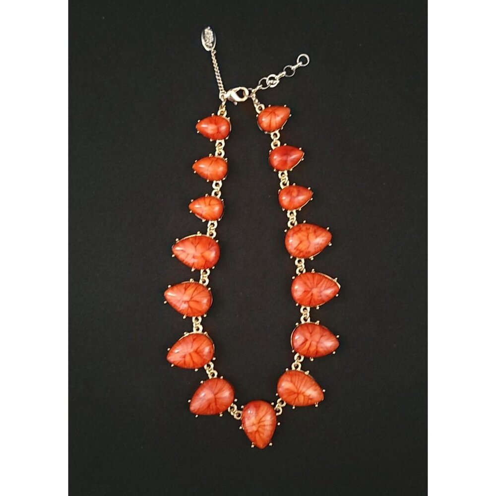 Amrita Singh Gold-Plated Necklace  Orange Resin Teardrop Shaped Faux Stones - Picture 2 of 7